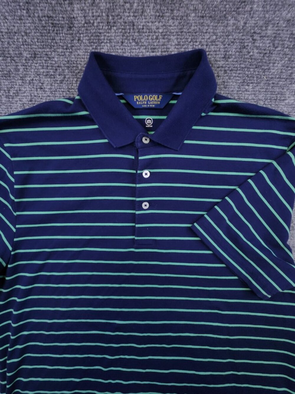 Polo Golf Ralph Lauren Men's Medium Blue Green Striped Short Sleeve Cotton Blend